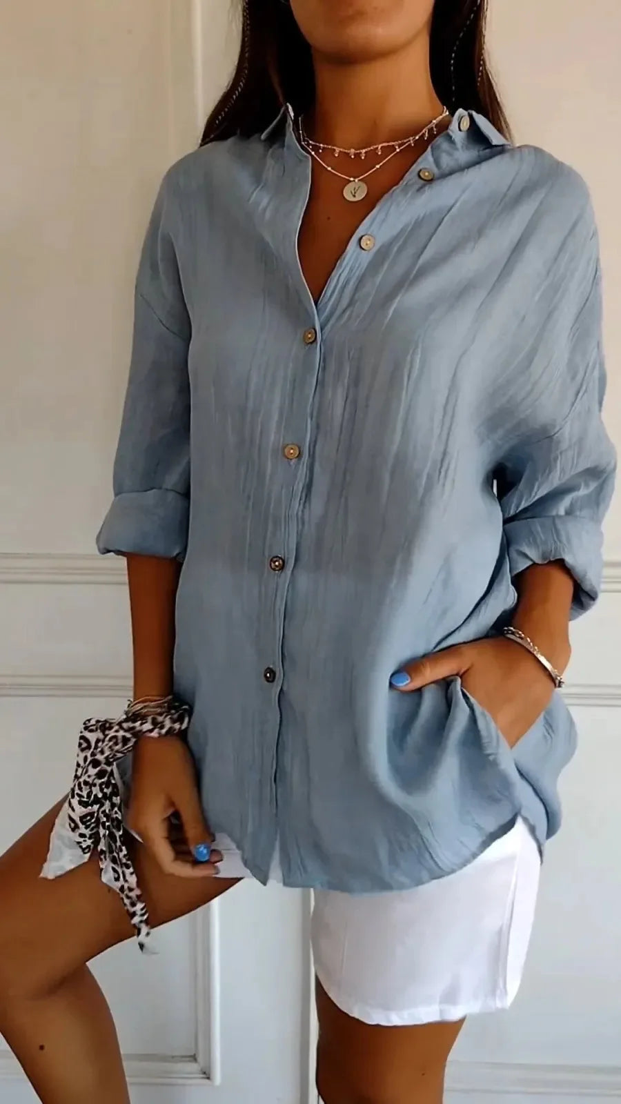 Selene Pleated Button-Up Blouse