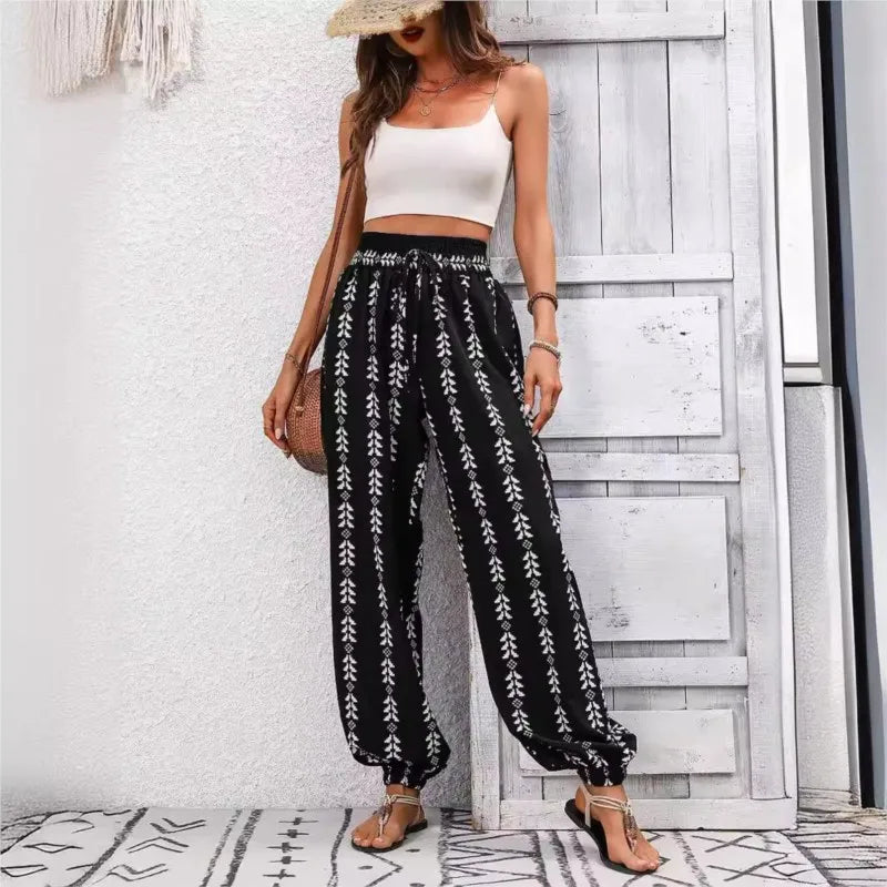 Noa Grid Wide-Leg Lantern Pants