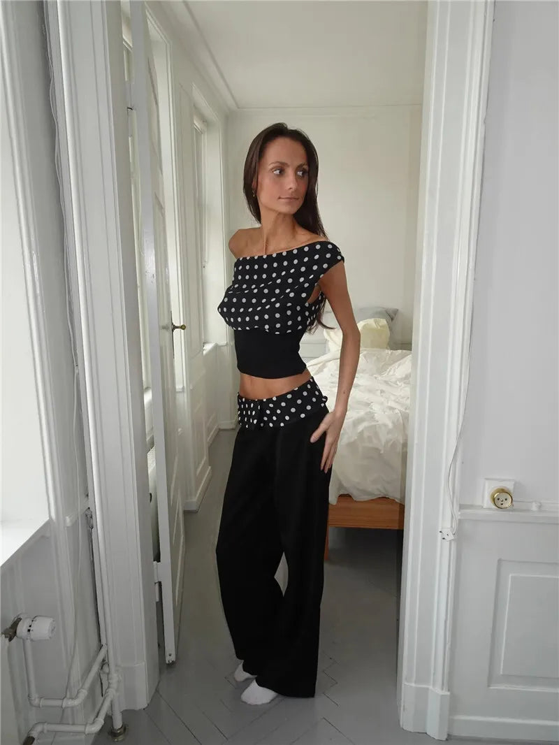 Lorenza Polka Dot One-Shoulder Crop Top