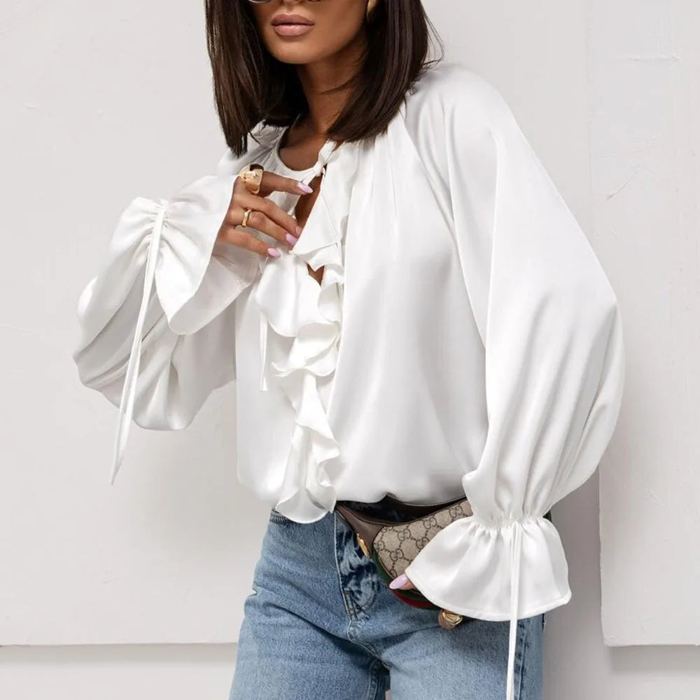 Vianna Ruffle Sleeve Tuxedo Shirt