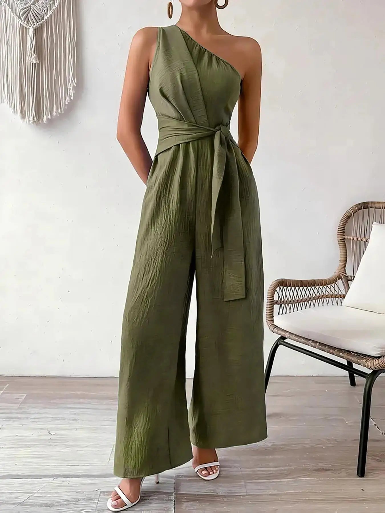 Mirella One-Shoulder Belted Jumpsuit