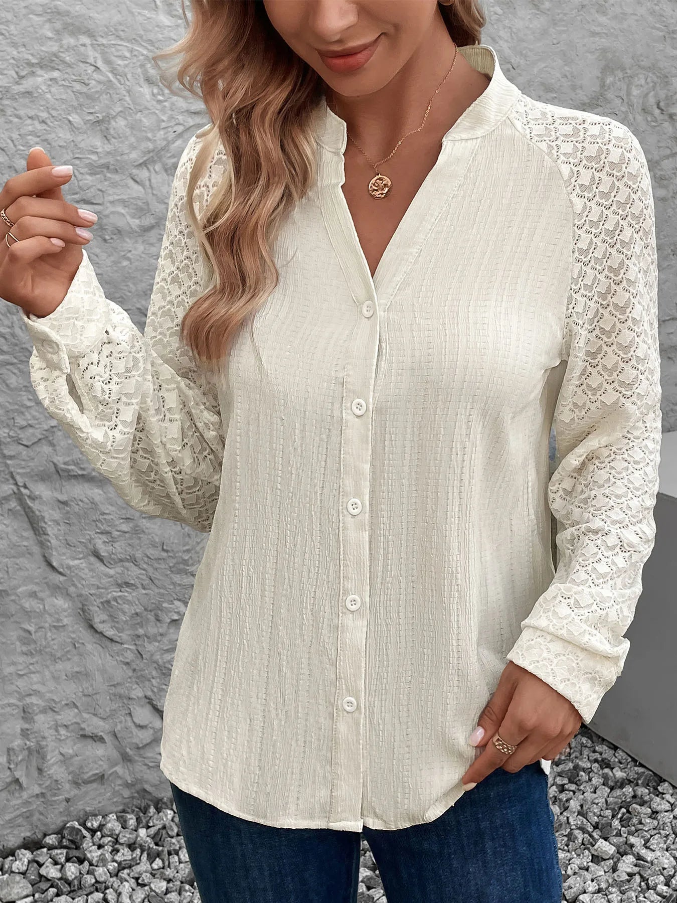 Serena Pleated Stand Collar Blouse