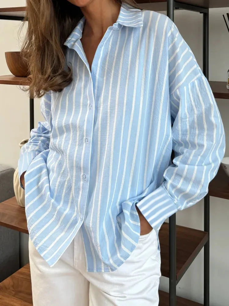 Elina Striped Long-Sleeve Shirt Jacket