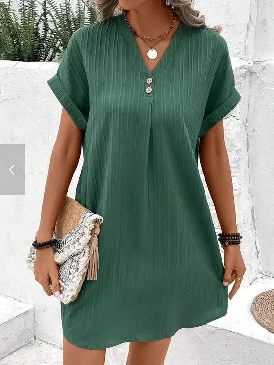 Agnese Buttoned V-Neck Mini Dress