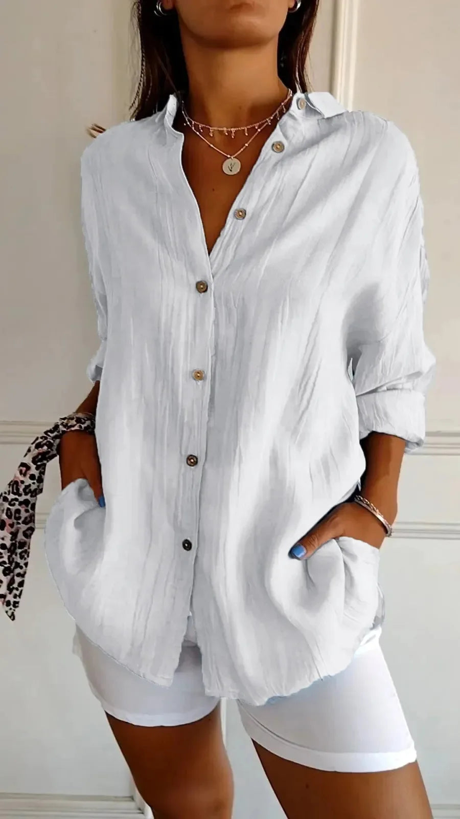 Selene Pleated Button-Up Blouse