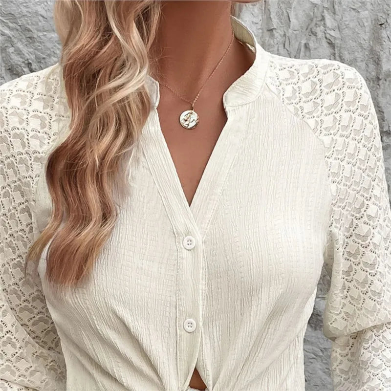 Serena Pleated Stand Collar Blouse
