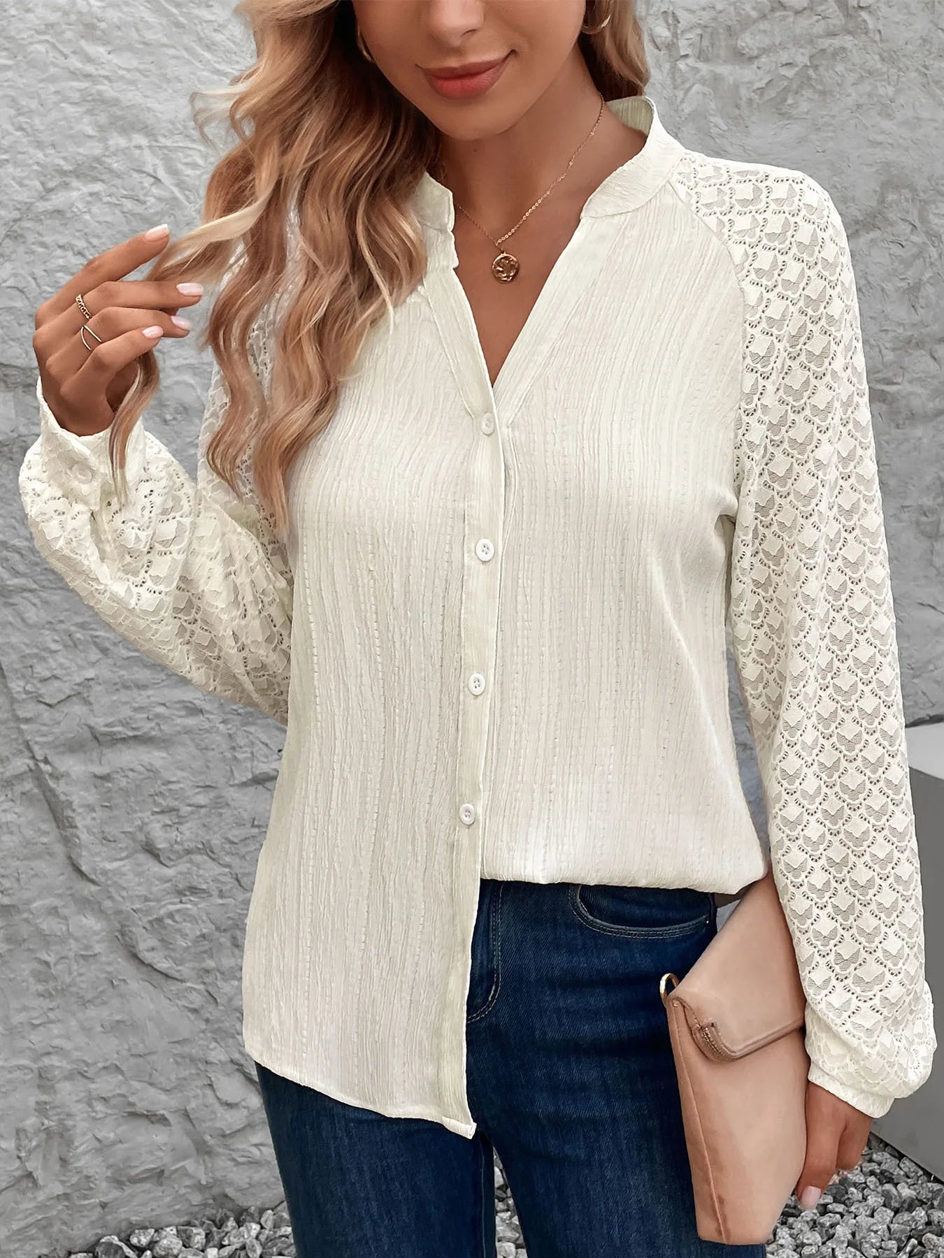 Serena Pleated Stand Collar Blouse