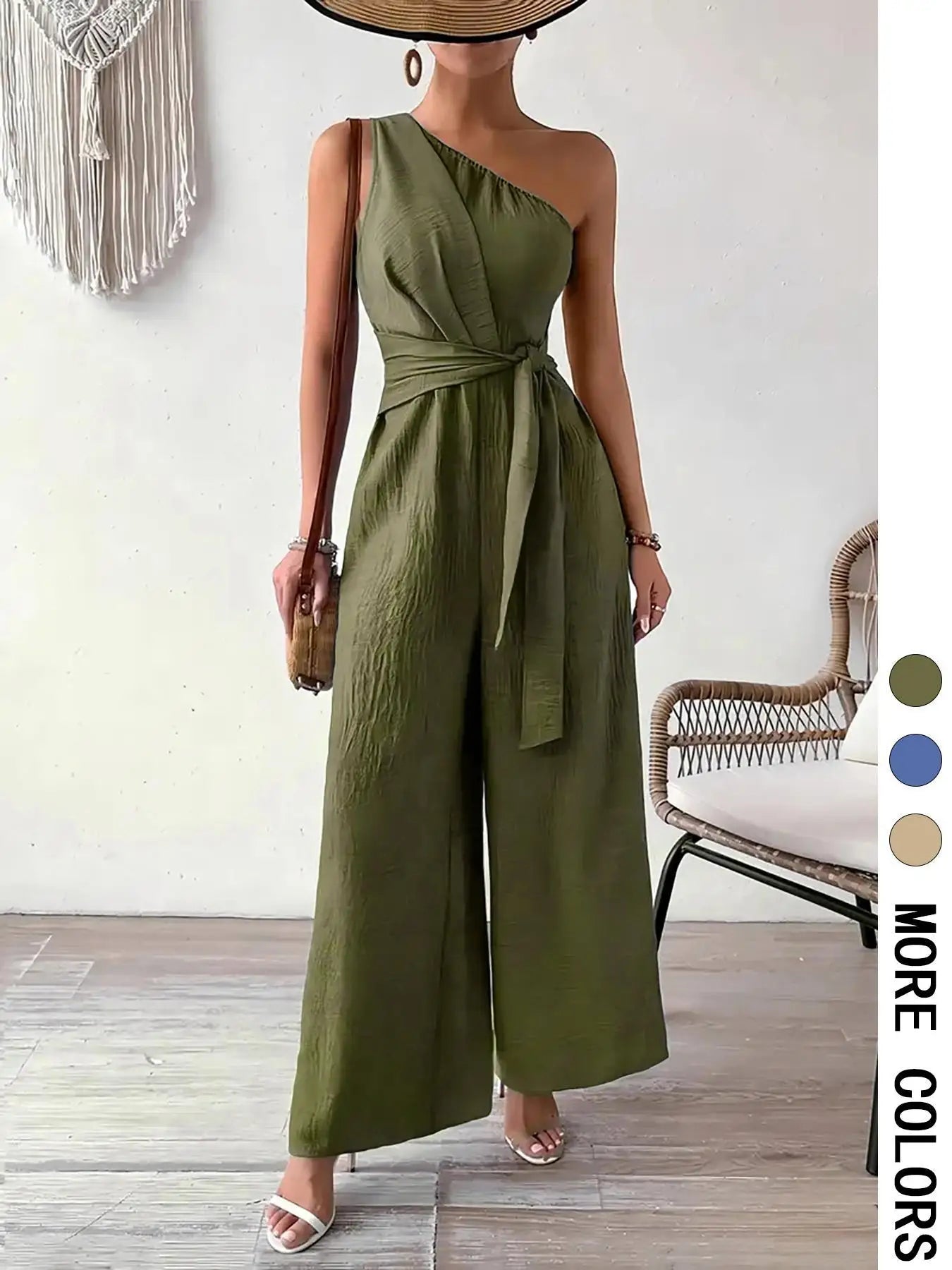 Mirella One-Shoulder Belted Jumpsuit