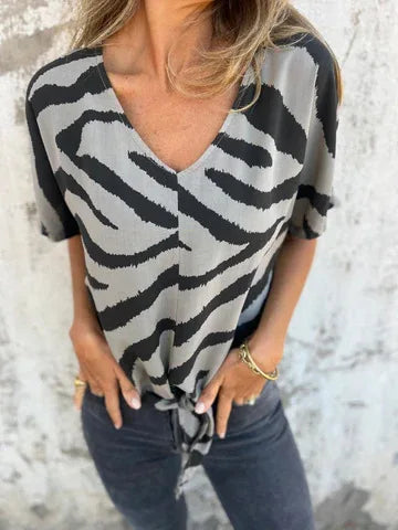 Sara Lace-Up Zebra Print Blouse