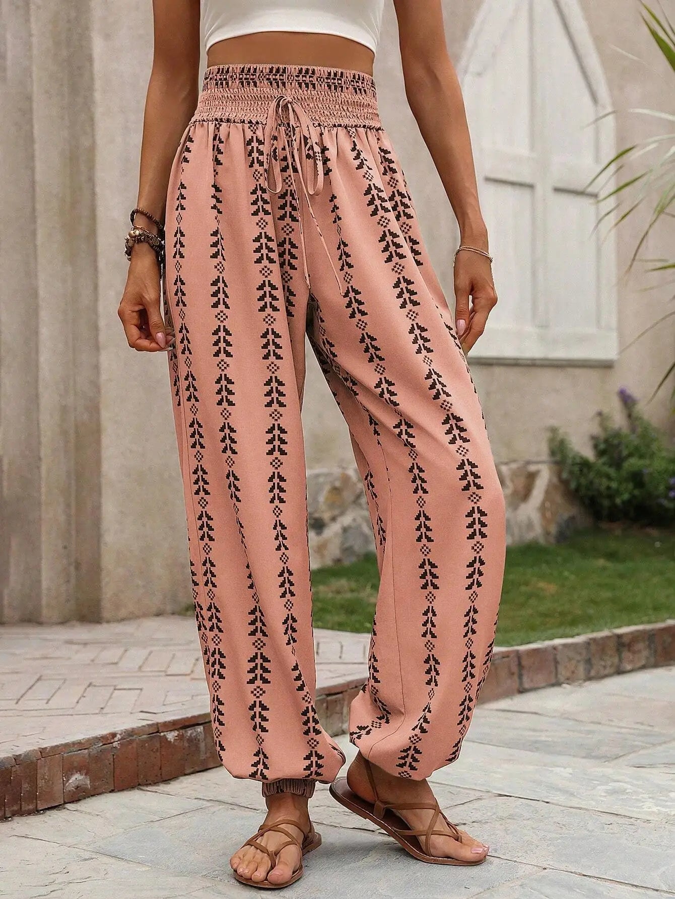 Noa Grid Wide-Leg Lantern Pants