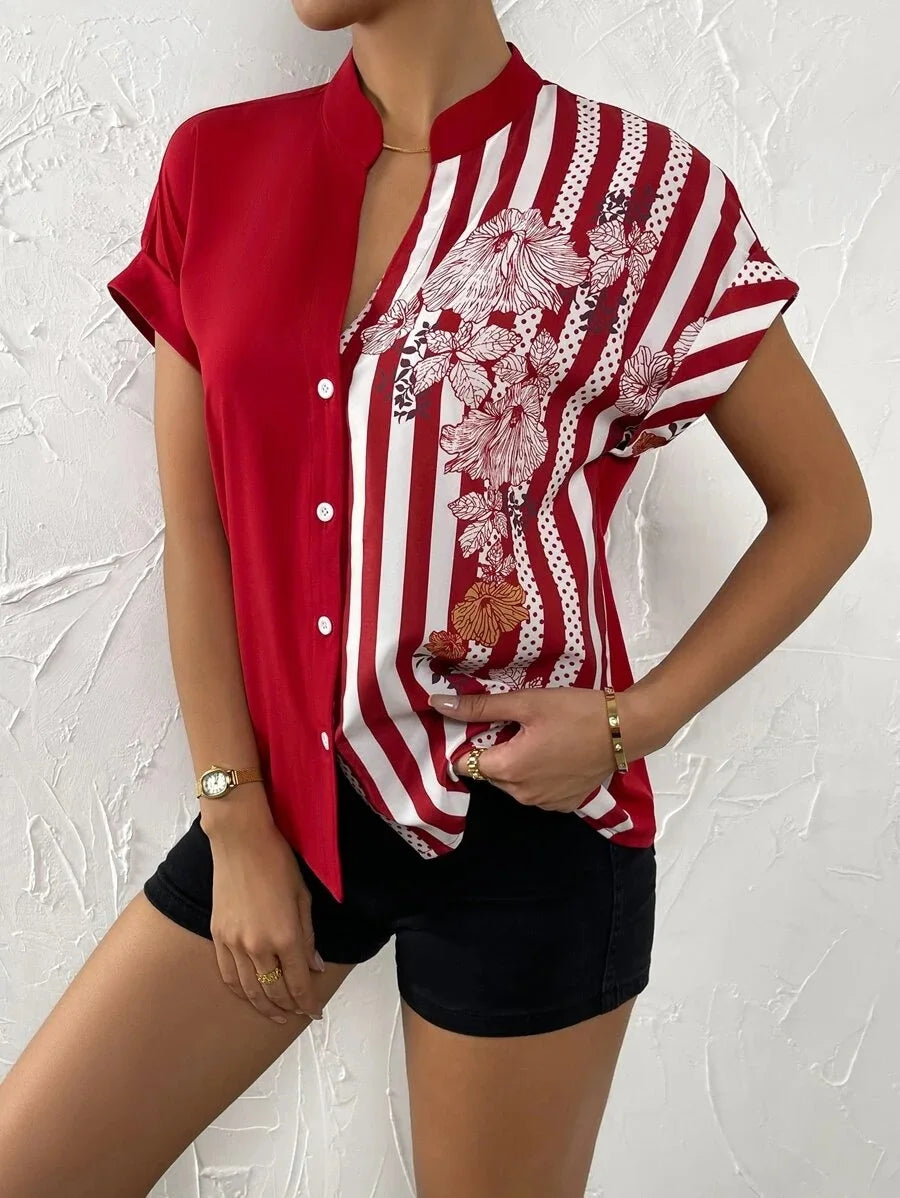 Liora Contrast Floral Button Blouse