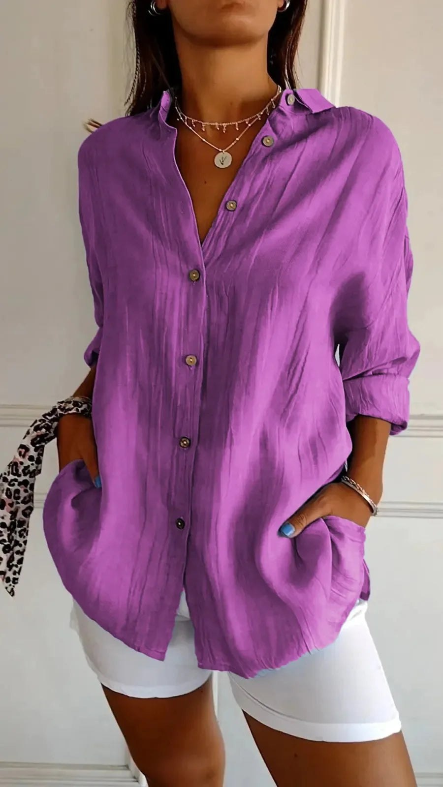 Selene Pleated Button-Up Blouse