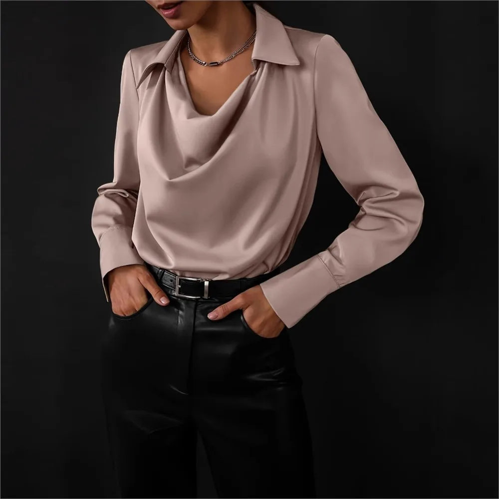 Elena Cowl Neck Fold-Over Blouse