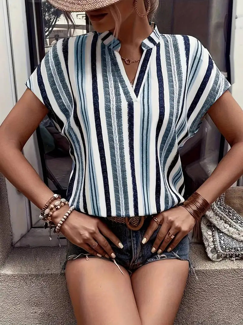 Rivka Striped V-Neck Batwing Top