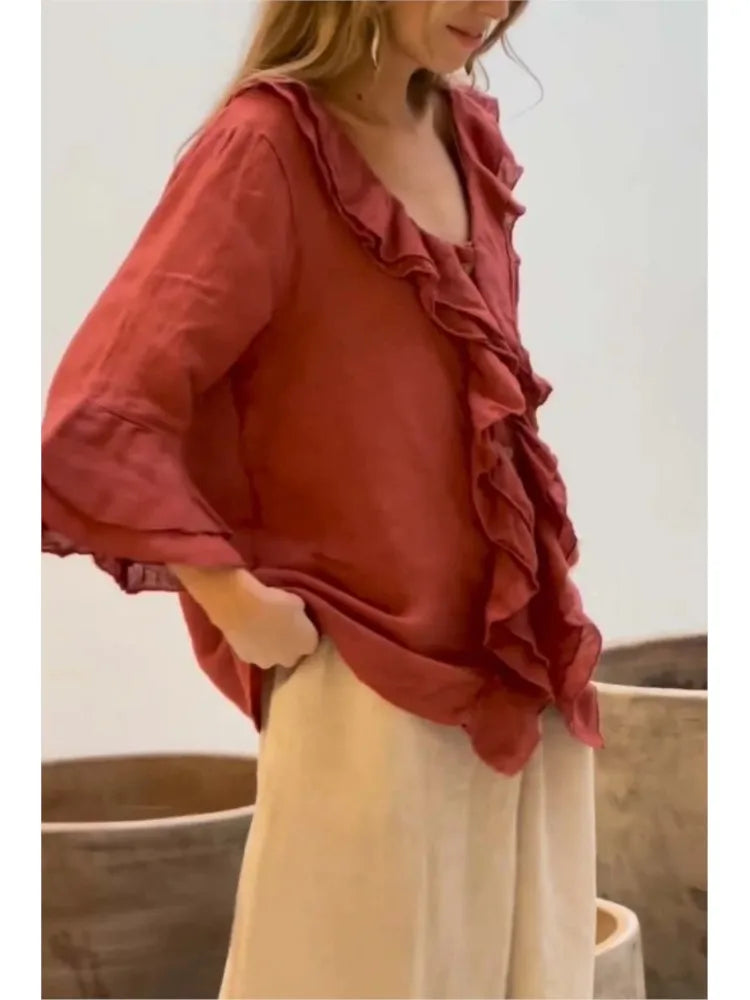 Viola Ruffle V-Neck Blouse