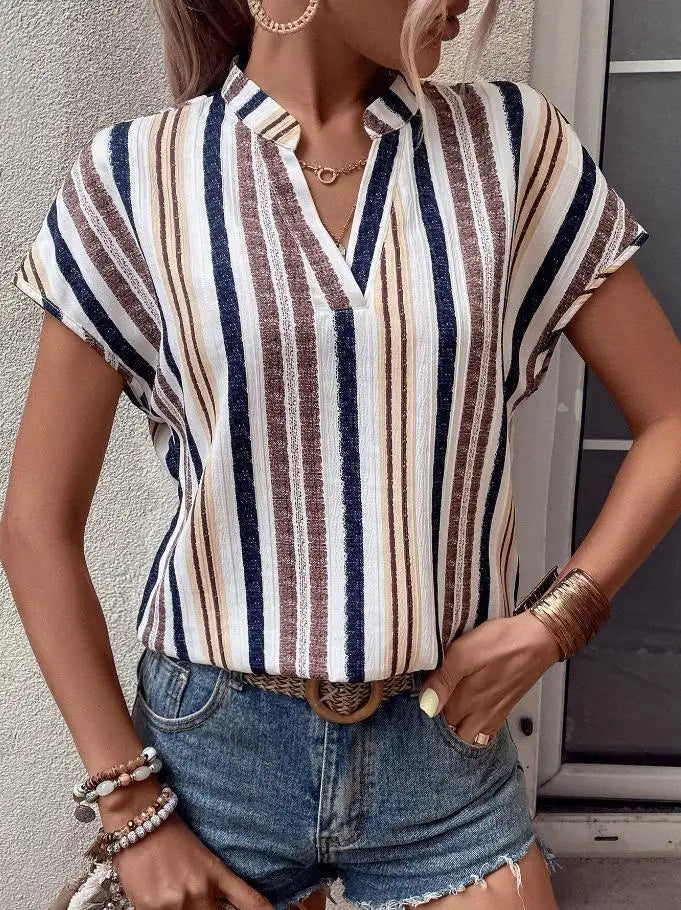 Rivka Striped V-Neck Batwing Top