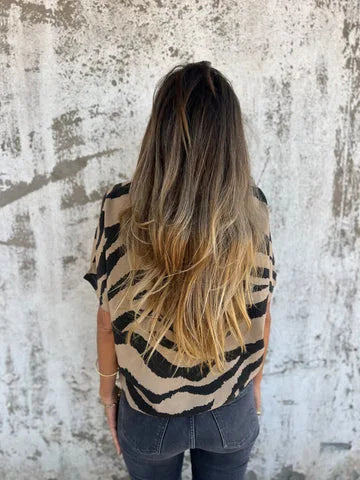 Sara Lace-Up Zebra Print Blouse