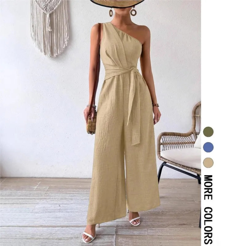Mirella One-Shoulder Belted Jumpsuit