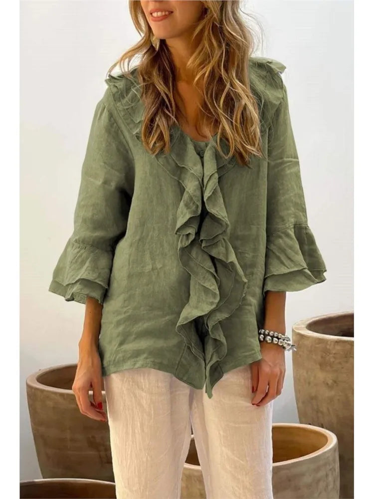 Viola Ruffle V-Neck Blouse