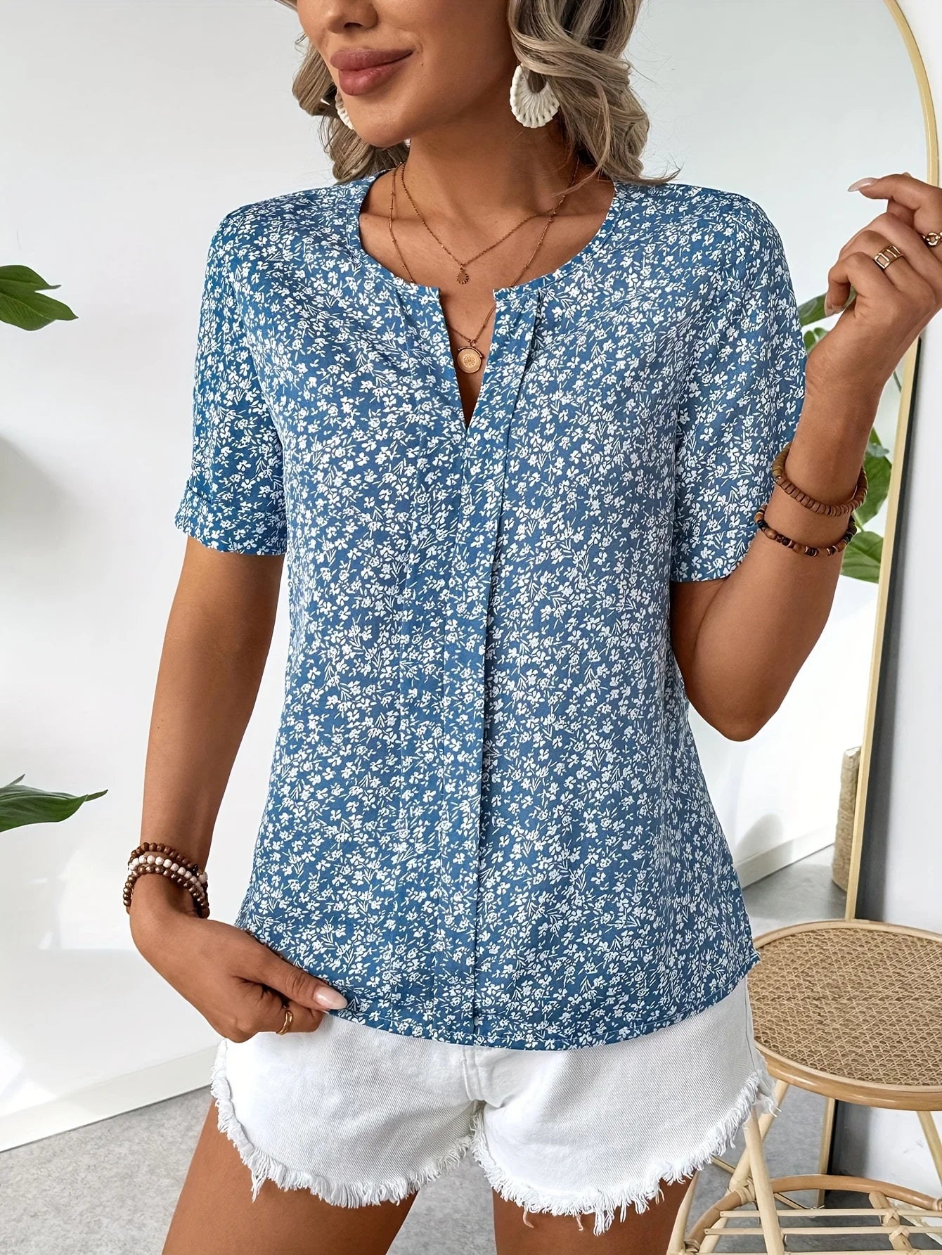 Isla Blue Floral Holiday Shirt