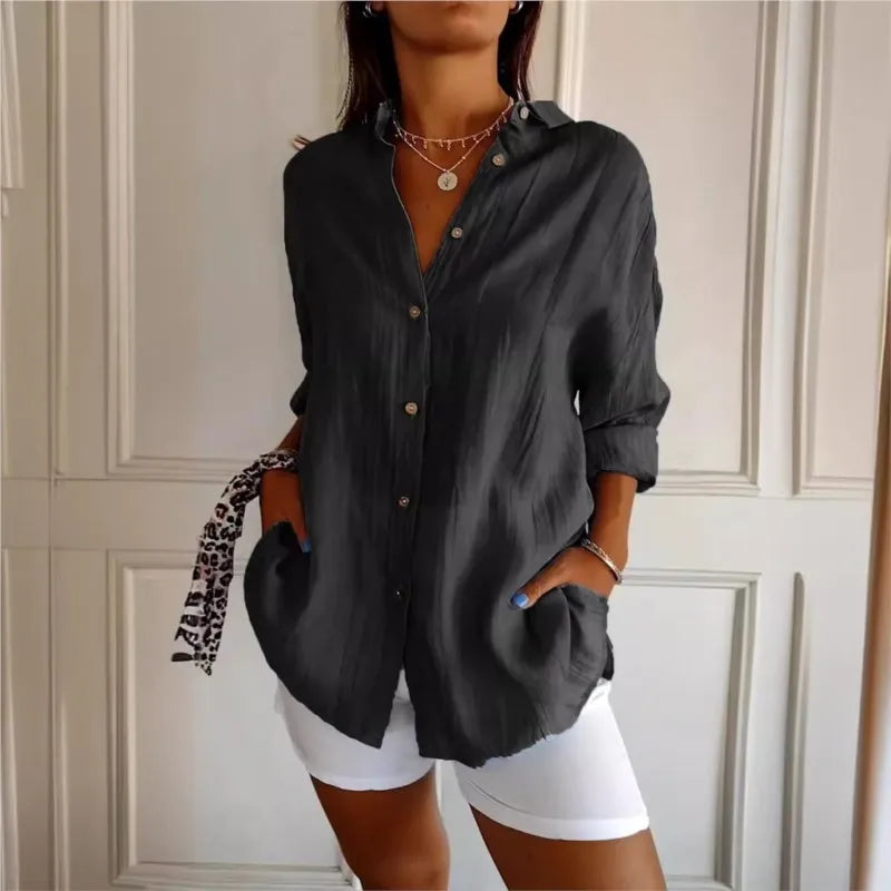 Selene Pleated Button-Up Blouse