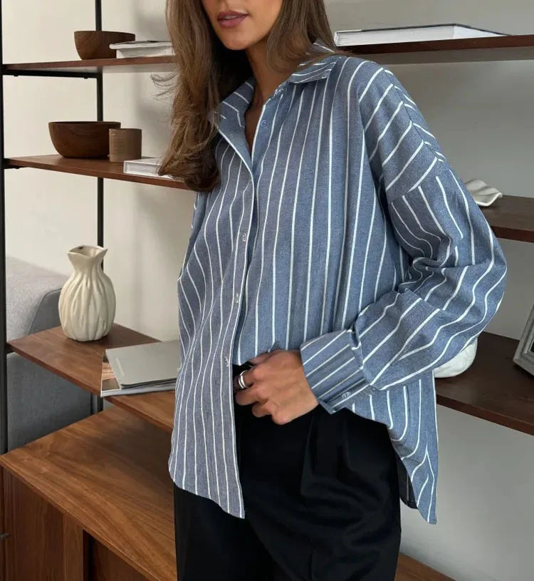 Elina Striped Long-Sleeve Shirt Jacket