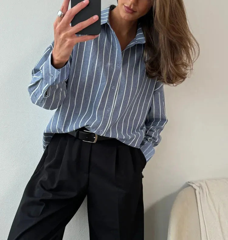 Elina Striped Long-Sleeve Shirt Jacket