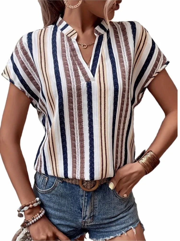 Rivka Striped V-Neck Batwing Top
