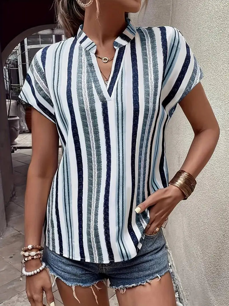 Rivka Striped V-Neck Batwing Top