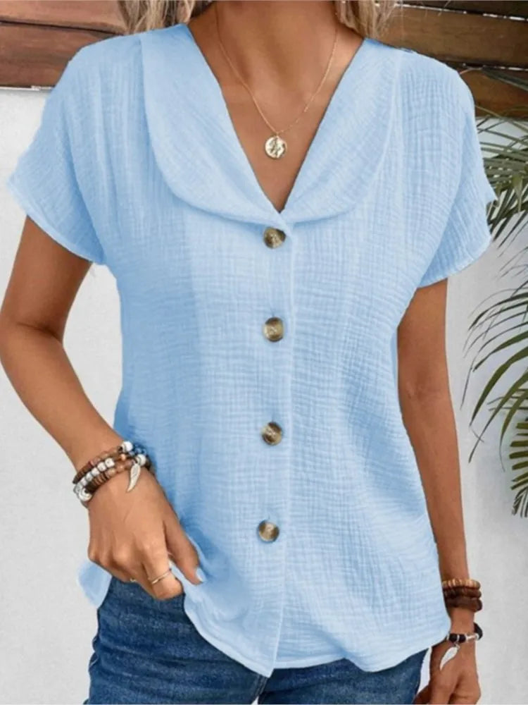 Clara V-Neck Buttoned Blous