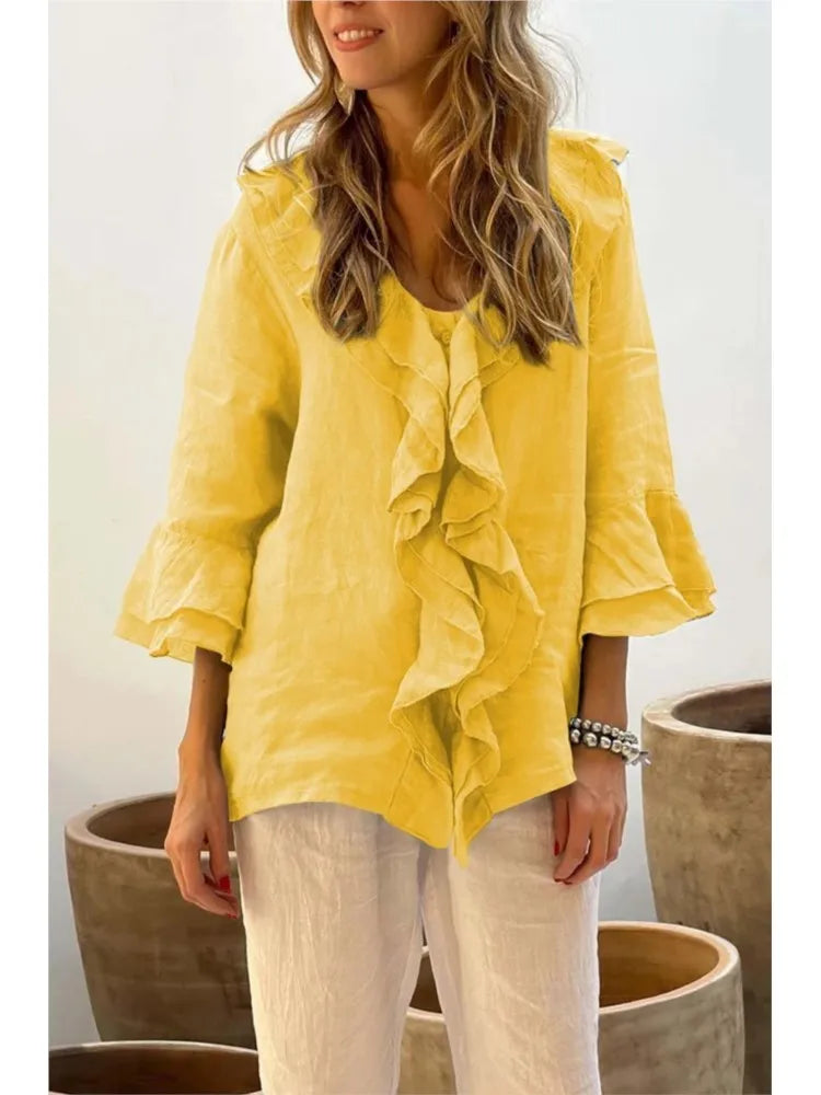 Viola Ruffle V-Neck Blouse