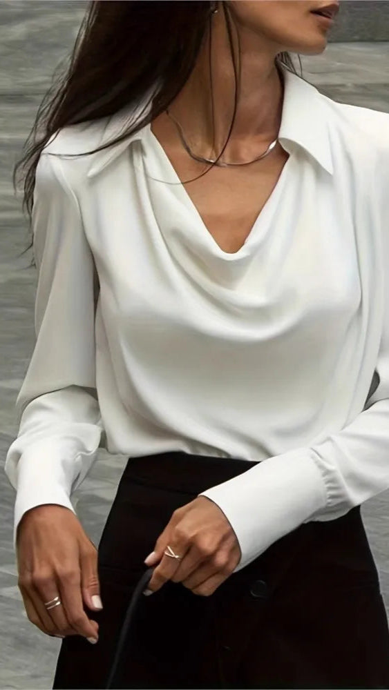 Elena Cowl Neck Fold-Over Blouse