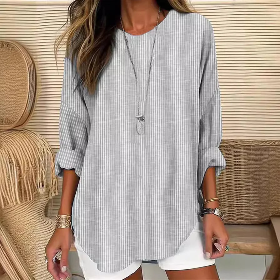 Aria Striped O-Neck Casual Blouse