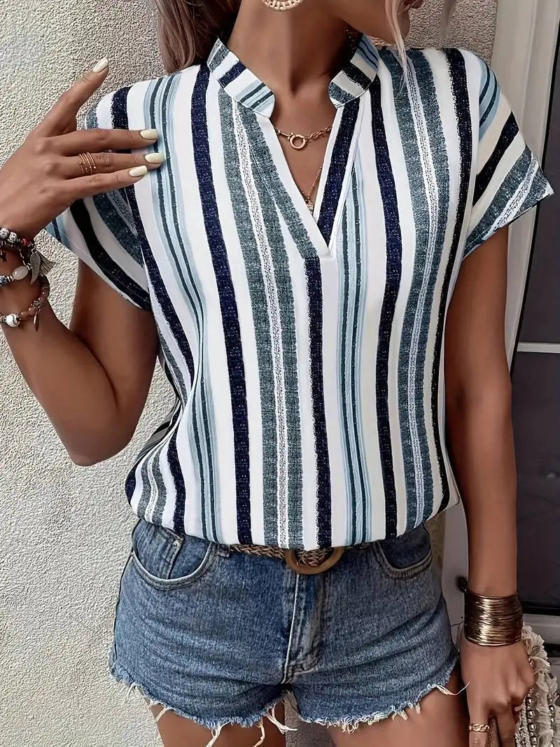 Rivka Striped V-Neck Batwing Top