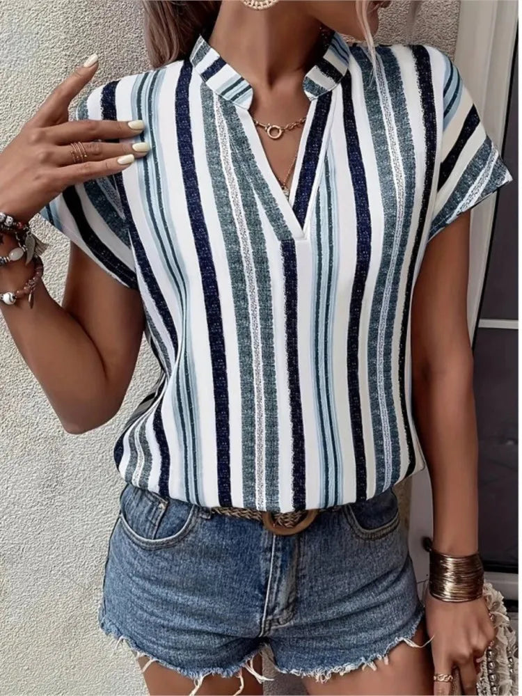 Rivka Striped V-Neck Batwing Top