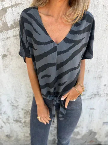 Sara Lace-Up Zebra Print Blouse