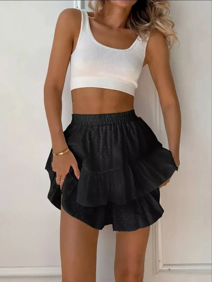 Donatella Ruffled Polka Dot Cotton Shorts