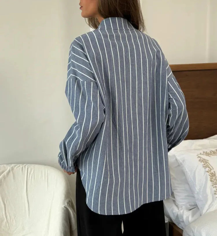 Elina Striped Long-Sleeve Shirt Jacket