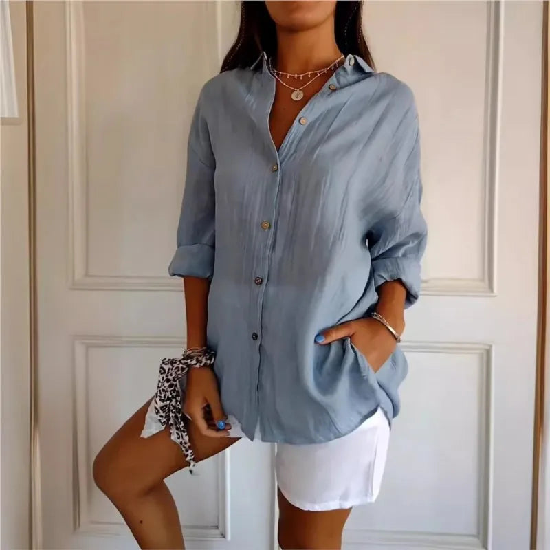 Selene Pleated Button-Up Blouse