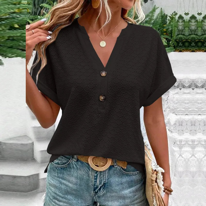 Celine Jacquard V-Neck Blouse