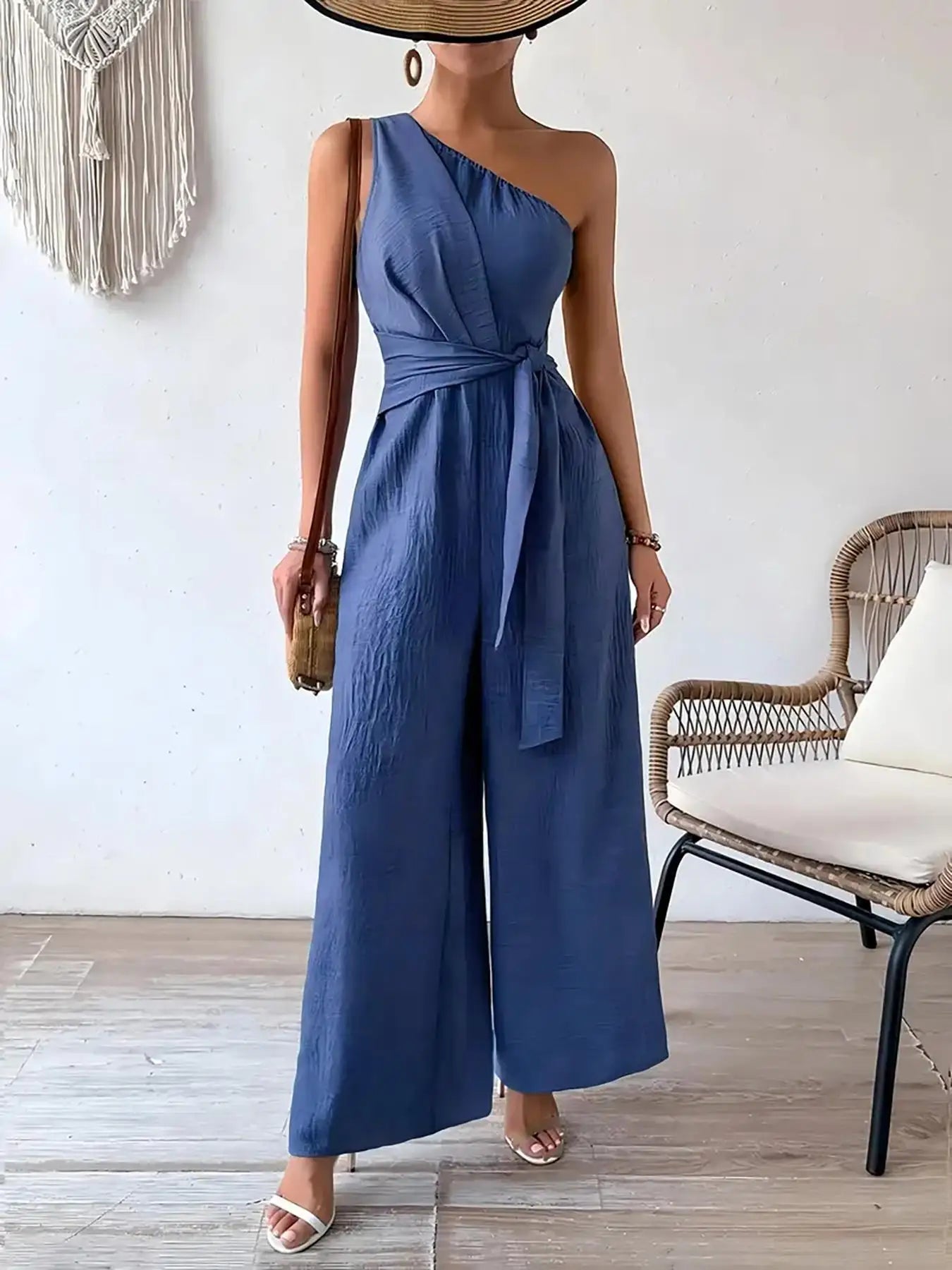 Mirella One-Shoulder Belted Jumpsuit