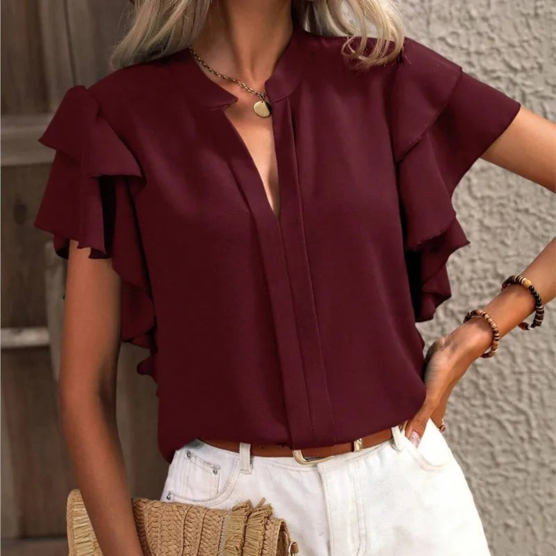 Iris Ruffle Sleeve V-Neck Blouse