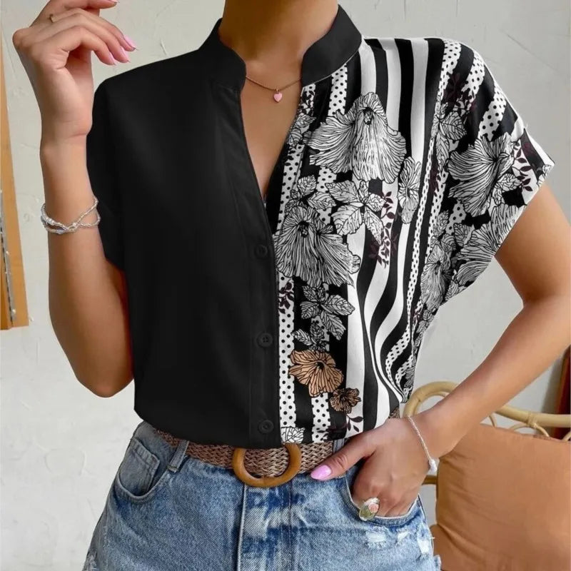Liora Contrast Floral Button Blouse