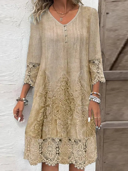 Noemi Lace Splice Elegant Midi Dress