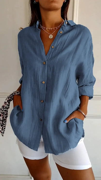 Selene Pleated Button-Up Blouse