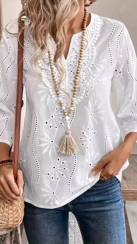 Celeste Embroidered Lace V-Neck Blouse