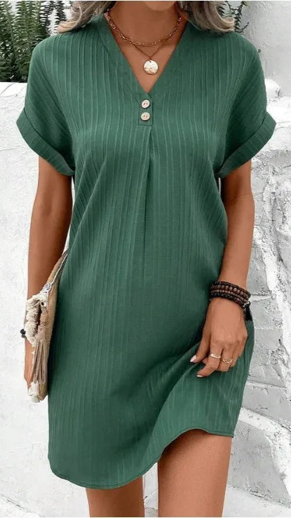 Agnese Buttoned V-Neck Mini Dress