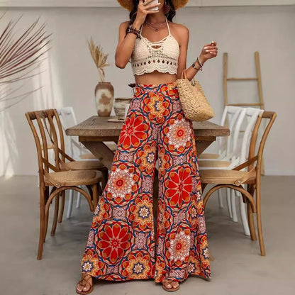 Zahara Ethnic Print Wide-Leg Pants