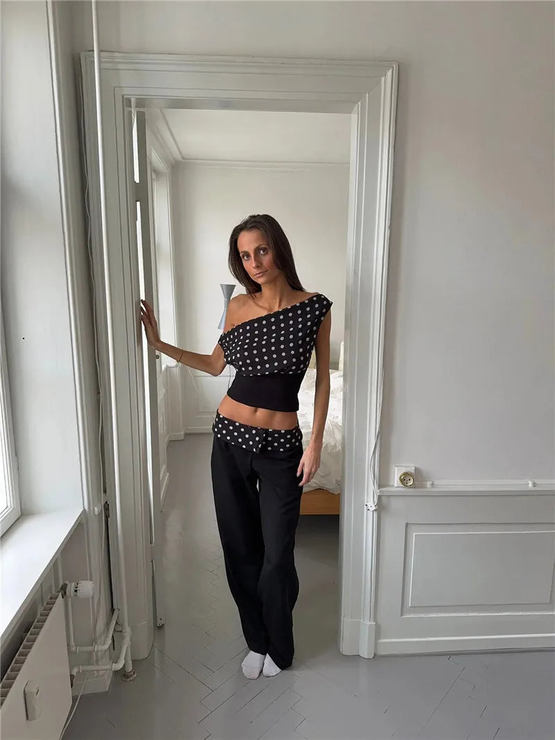 Lorenza Polka Dot One-Shoulder Crop Top