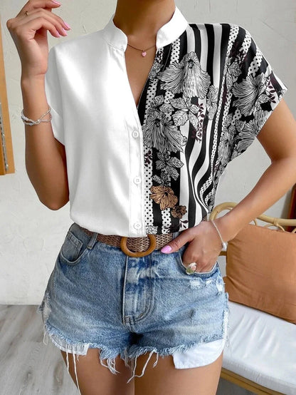 Liora Contrast Floral Button Blouse